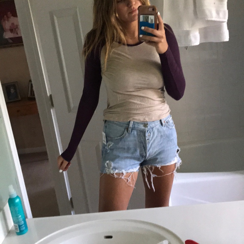 purple and tan baseball tee